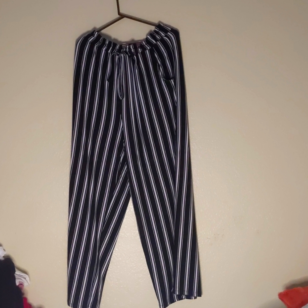 Long black and white striped pants